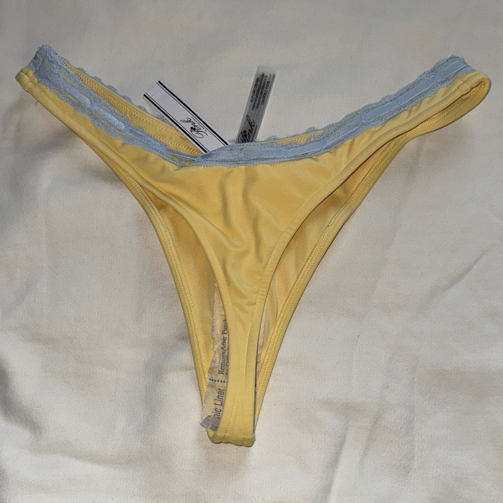 PINK x Frankie’s Bikinis Yellow and Blue Lace Trim Bikini Bottom - Picture 2 of 3